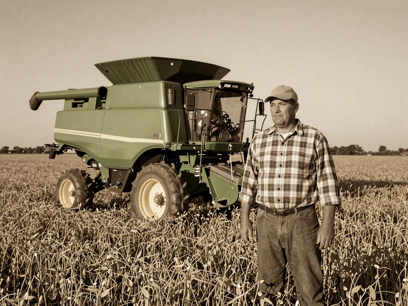 Iowa soybean farmer beside a combine at sunset, Hawkeye State dating