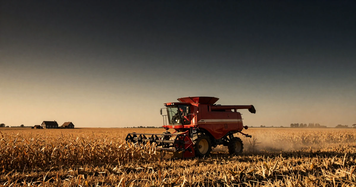 Combine harvester rolling through a golden cornfield at sunset during harvest season dating challenges for a farmer&rsquo;s partner