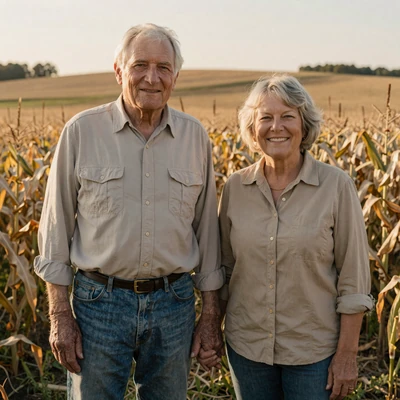 John Sellers, 71, Iowa farmer widower, with fiancée Susan in an Iowa cornfield
