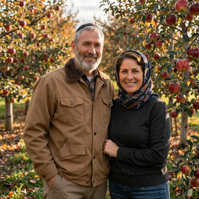 Avi and Deborah, Jewish American couple engaged in Hudson Valley orchard autumn 2026
