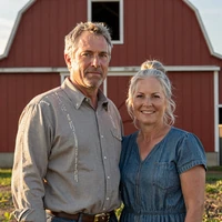 David and Ruth, Christian widower and widow remarried 2026 in front of Missouri red barn