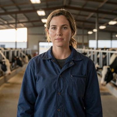 Hannah, 37, commercial dairy manager in Jerome County Idaho, in her 1,100-head parlor at dawn